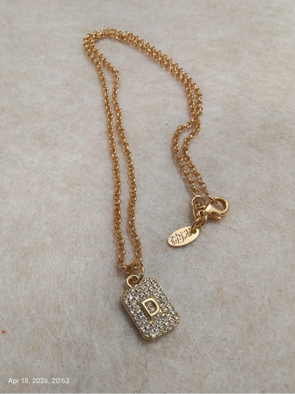 NWOT Shymi Mini Pavé Initial Medallion Necklace 14k-gold plate/cubic zirconia - Picture 2 of 4